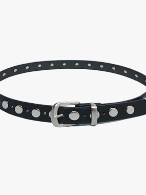 Black Studded Belt with Silver Buckle - Women Accessories